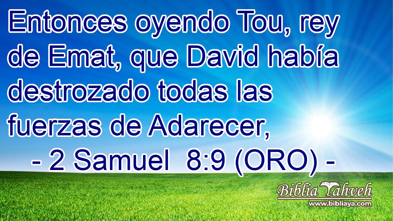  Entonces oyendo Tou, rey de Emat, que David había destrozado todas las fuerzas de Adarecer, 