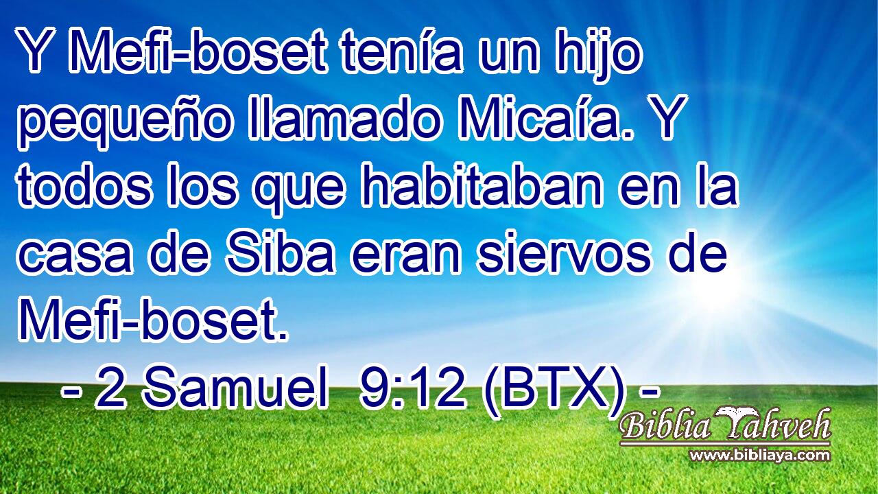 Y Mefi-boset tenía un hijo pequeño llamado Micaía. Y todos los que habitaban en la casa de Siba eran siervos de Mefi-boset.