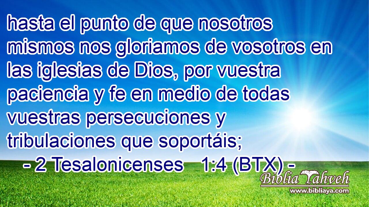 hasta el punto de que nosotros mismos nos gloriamos de vosotros en las iglesias de Dios, por vuestra paciencia y fe en medio de todas vuestras persecuciones y tribulaciones que soportáis;