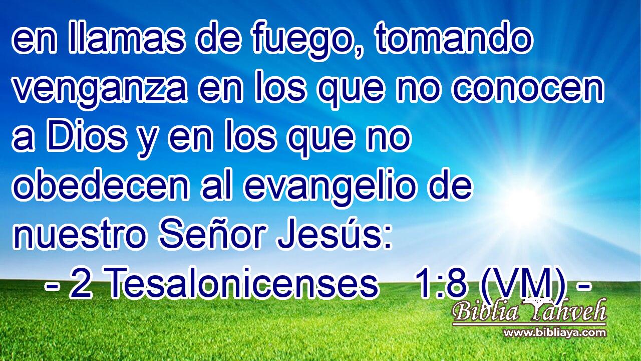  en llamas de fuego, tomando venganza en los que no conocen a Dios y en los que no obedecen al evangelio de nuestro Señor Jesús: 