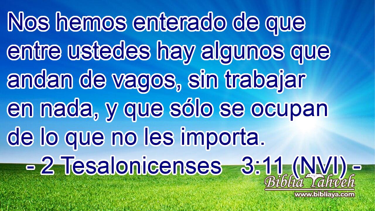  Nos hemos enterado de que entre ustedes hay algunos que andan de vagos, sin trabajar en nada, y que sólo se ocupan de lo que no les importa. 