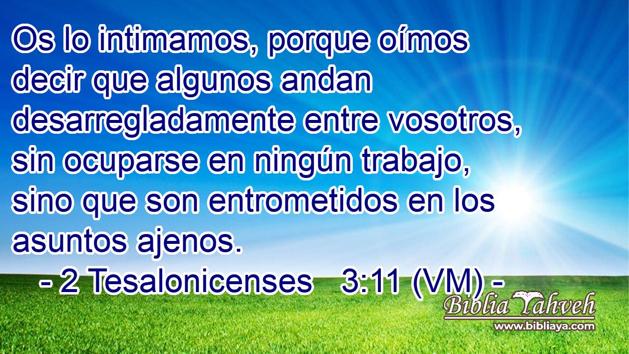  Os lo intimamos, porque oímos decir que algunos andan desarregladamente entre vosotros, sin ocuparse en ningún trabajo, sino que son entrometidos en los asuntos ajenos. 