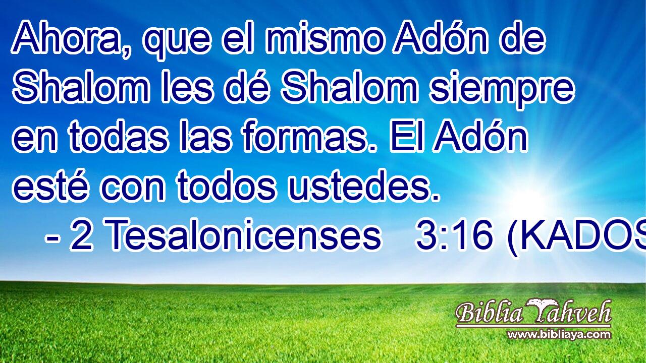  Ahora, que el mismo Adón de Shalom les dé Shalom siempre en todas las formas. El Adón esté con todos ustedes. 