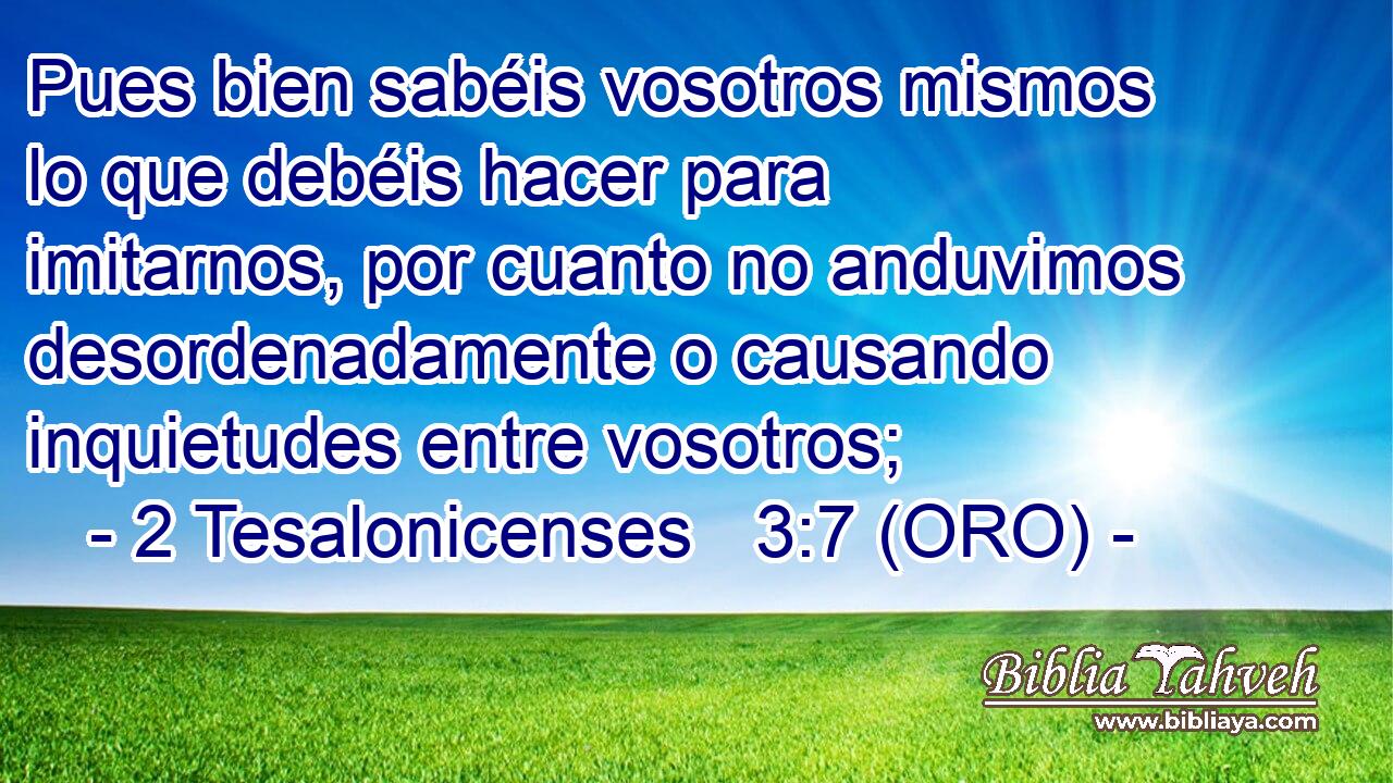  Pues bien sabéis vosotros mismos lo que debéis hacer para imitarnos, por cuanto no anduvimos desordenadamente o causando inquietudes entre vosotros; 