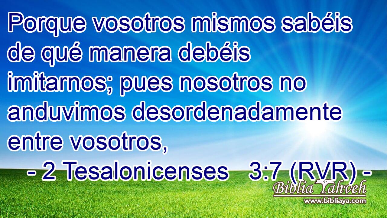 Porque vosotros mismos sabéis de qué manera debéis imitarnos; pues nosotros no anduvimos desordenadamente entre vosotros,