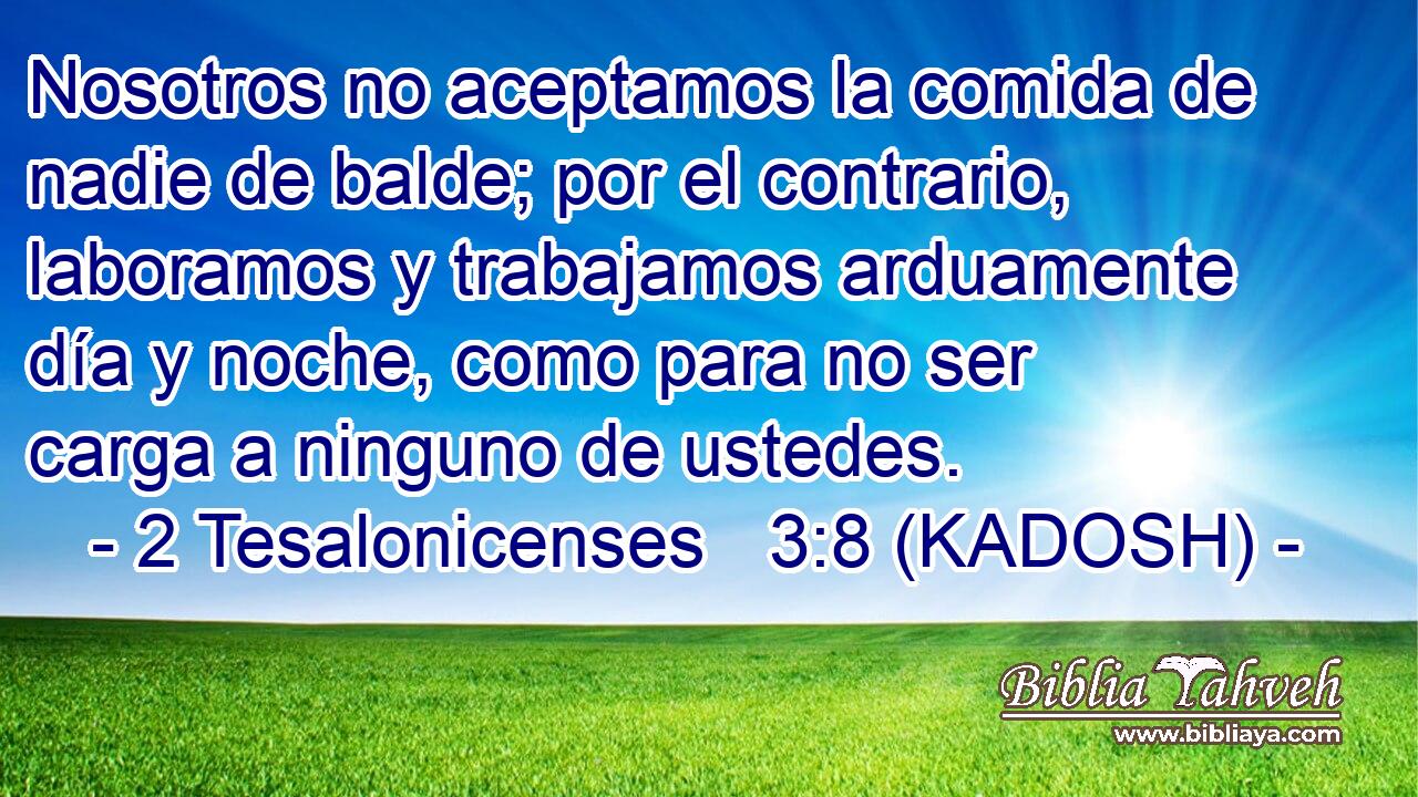  Nosotros no aceptamos la comida de nadie de balde; por el contrario, laboramos y trabajamos arduamente día y noche, como para no ser carga a ninguno de ustedes. 