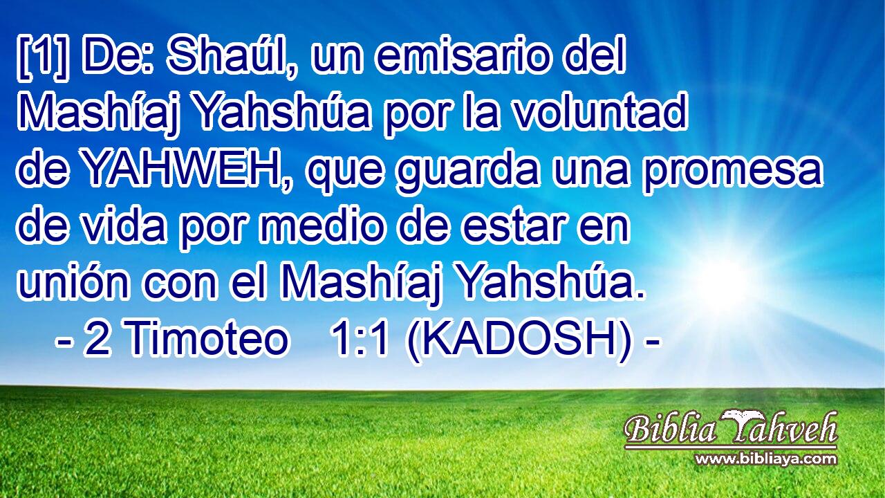  [1] De: Shaúl, un emisario del Mashíaj Yahshúa por la voluntad de YAHWEH, que guarda una promesa de vida por medio de estar en unión con el Mashíaj Yahshúa. 