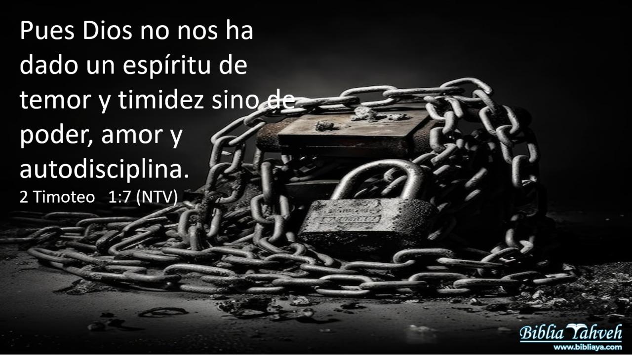 Pues Dios no nos ha dado un espíritu de temor y timidez sino de poder, amor y autodisciplina.
