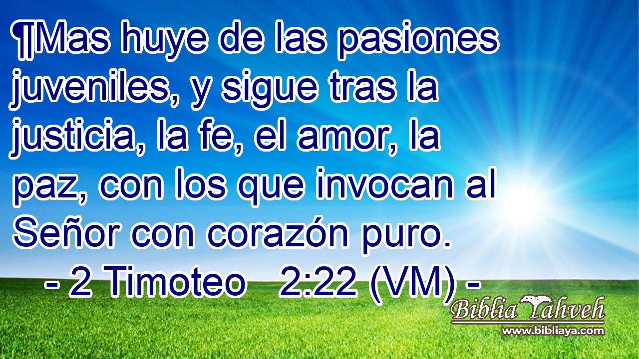  ¶Mas huye de las pasiones juveniles, y sigue tras la justicia, la fe, el amor, la paz, con los que invocan al Señor con corazón puro. 