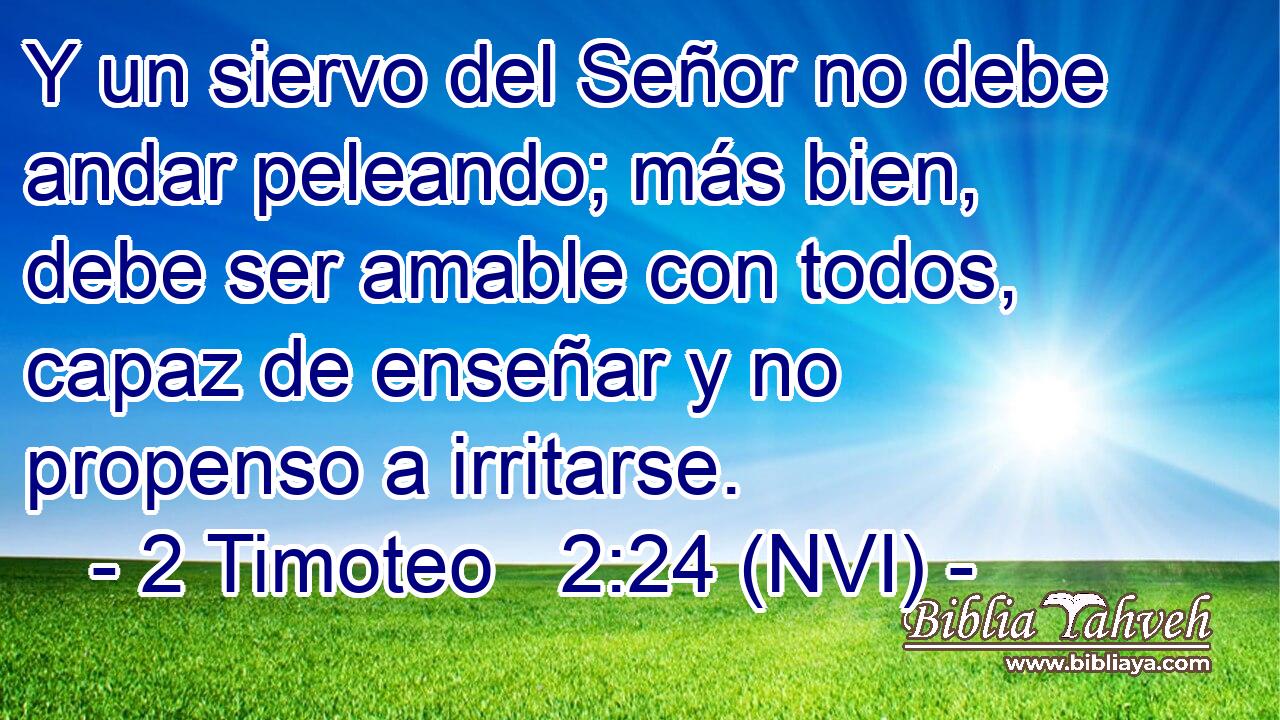  Y un siervo del Señor no debe andar peleando; más bien, debe ser amable con todos, capaz de enseñar y no propenso a irritarse. 
