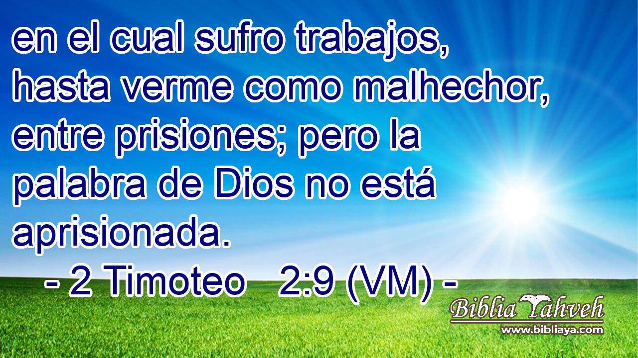  en el cual sufro trabajos, hasta verme como malhechor, entre prisiones; pero la palabra de Dios no está aprisionada. 