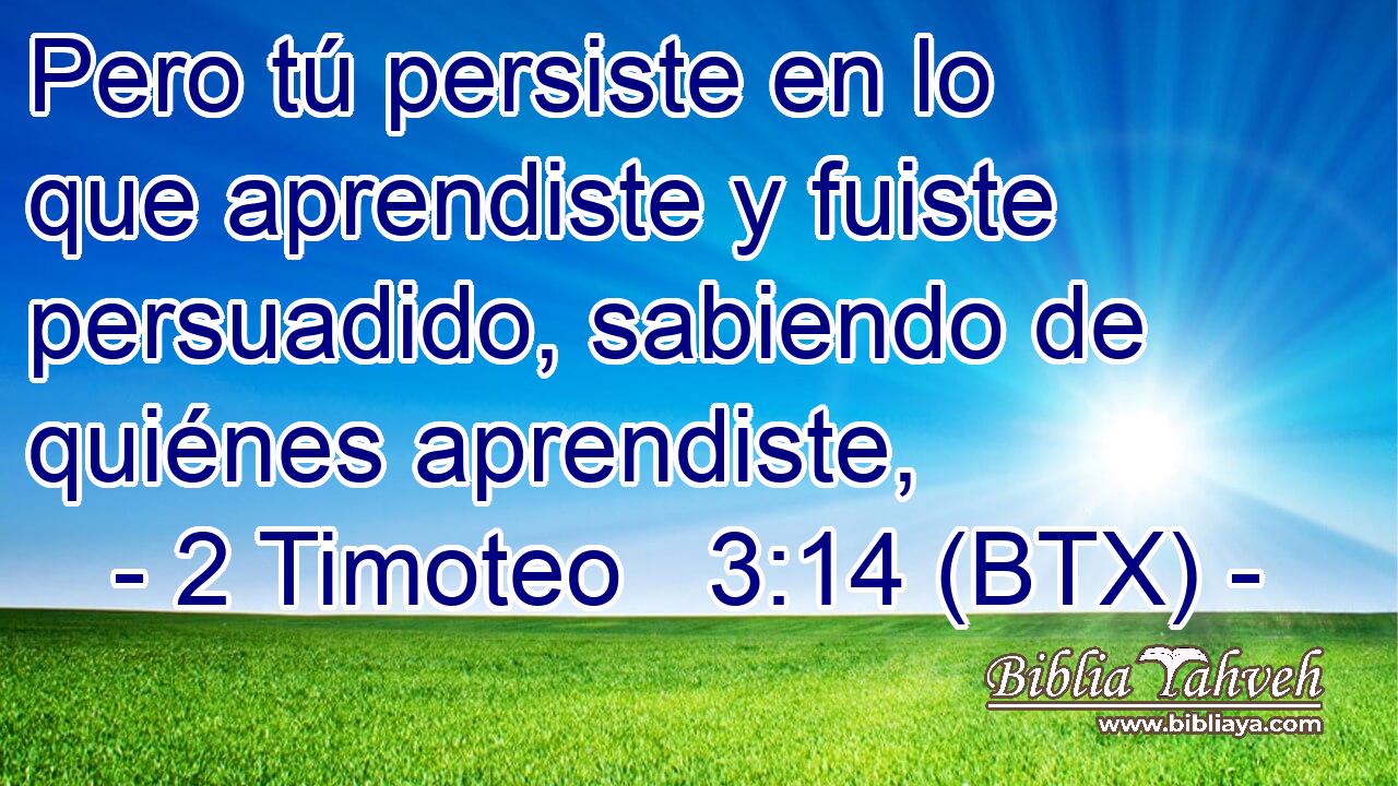 Pero tú persiste en lo que aprendiste y fuiste persuadido, sabiendo de quiénes aprendiste,