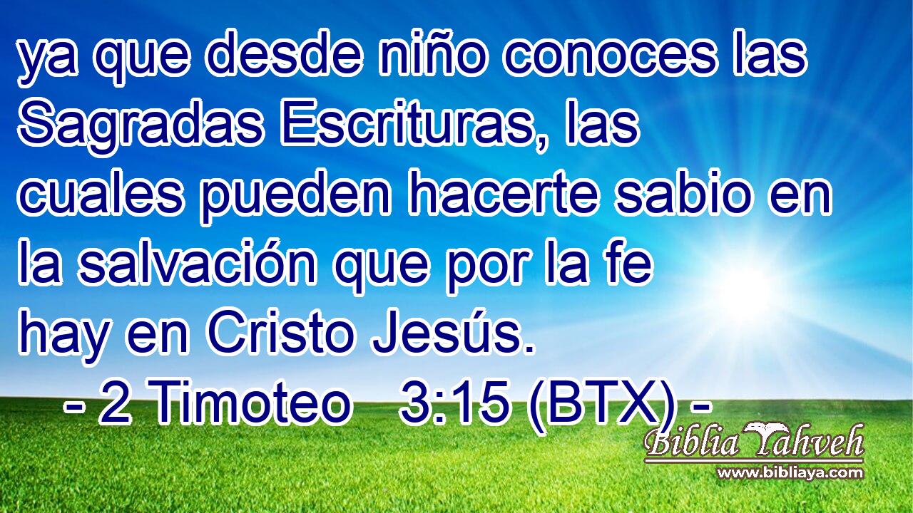 ya que desde niño conoces las Sagradas Escrituras, las cuales pueden hacerte sabio en la salvación que por la fe hay en Cristo Jesús.