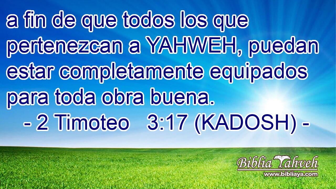  a fin de que todos los que pertenezcan a YAHWEH, puedan estar completamente equipados para toda obra buena. 