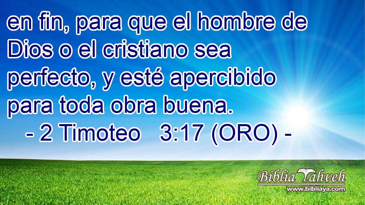  en fin, para que el hombre de Dios o el cristiano sea perfecto, y esté apercibido para toda obra buena. 