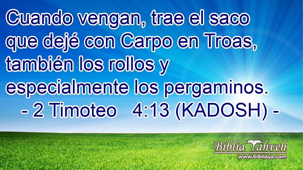  Cuando vengan, trae el saco que dejé con Carpo en Troas, también los rollos y especialmente los pergaminos. 