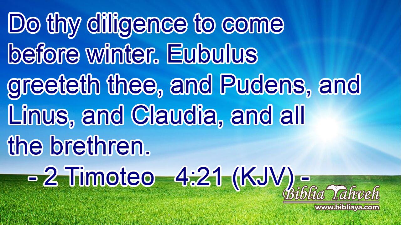 Do thy diligence to come before winter. Eubulus greeteth thee, and Pudens, and Linus, and Claudia, and all the brethren.