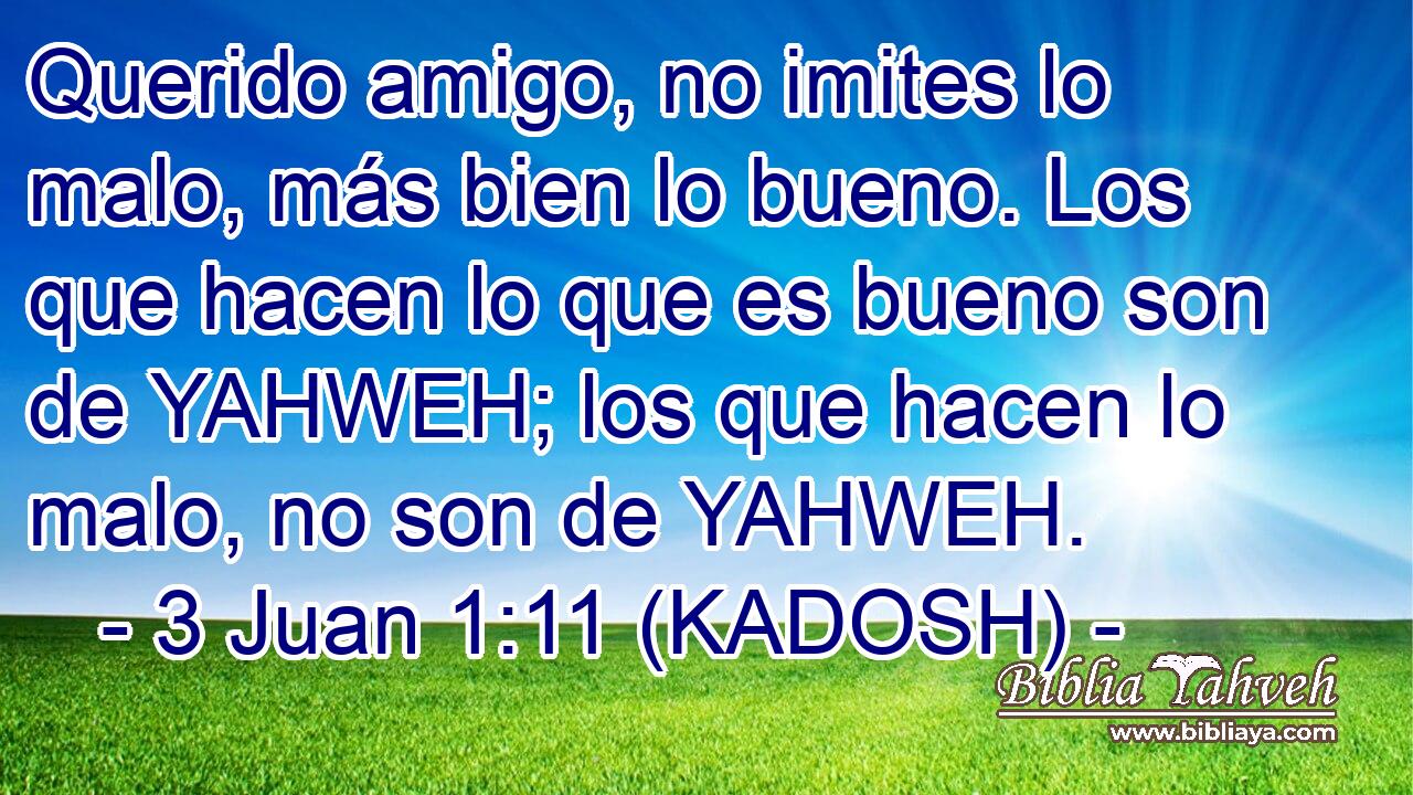  Querido amigo, no imites lo malo, más bien lo bueno. Los que hacen lo que es bueno son de YAHWEH; los que hacen lo malo, no son de YAHWEH. 