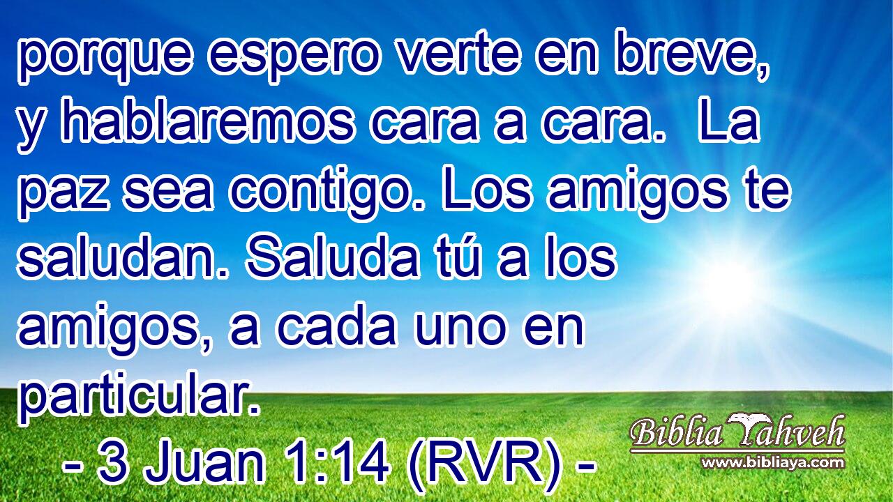 porque espero verte en breve, y hablaremos cara a cara.  La paz sea contigo. Los amigos te saludan. Saluda tú a los amigos, a cada uno en particular.