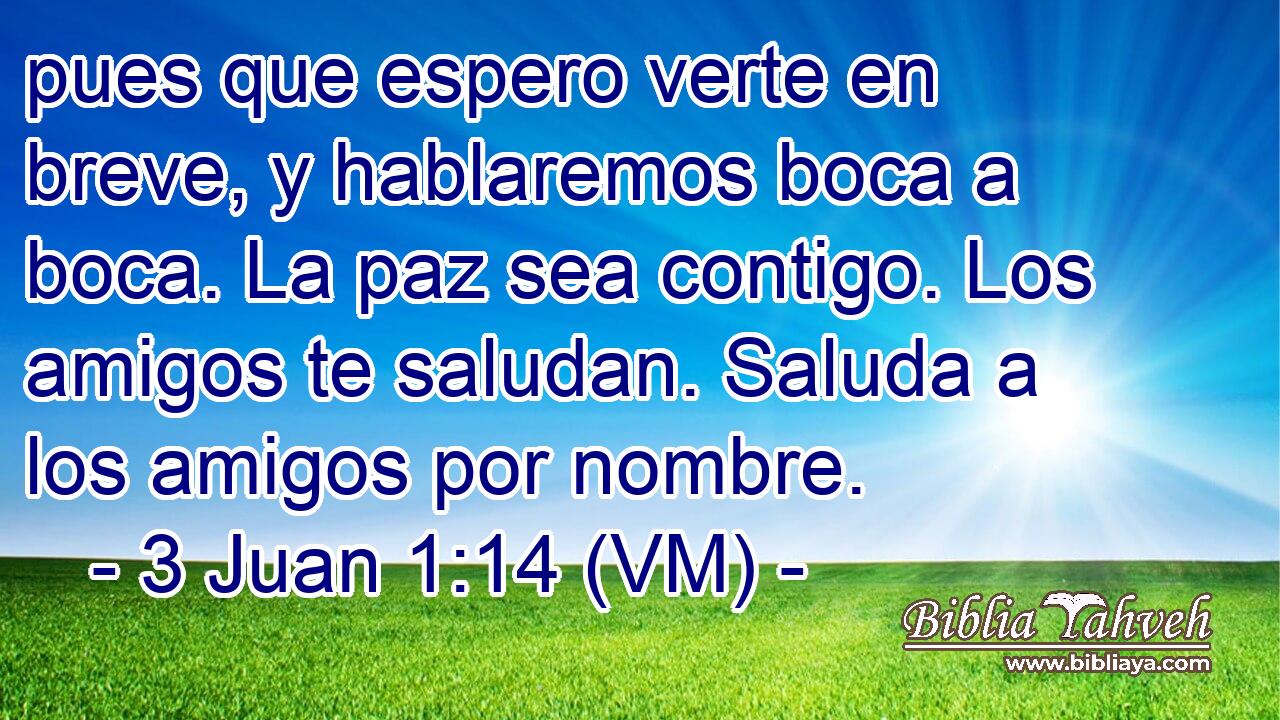  pues que espero verte en breve, y hablaremos boca a boca. La paz sea contigo. Los amigos te saludan. Saluda a los amigos por nombre. 