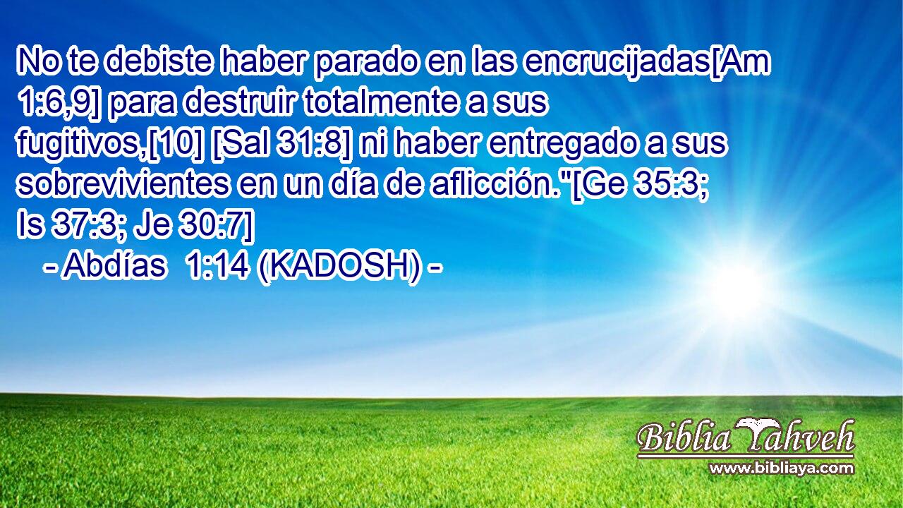  No te debiste haber parado en las encrucijadas[Am 1:6,9] para destruir totalmente a sus fugitivos,[10] [Sal 31:8] ni haber entregado a sus sobrevivientes en un día de aflicción.