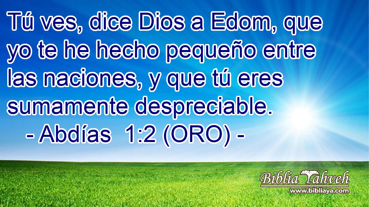  Tú ves, dice Dios a Edom, que yo te he hecho pequeño entre las naciones, y que tú eres sumamente despreciable. 