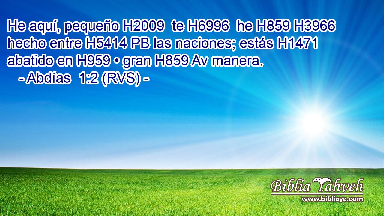 He aquí, pequeño H2009  te H6996  he H859 H3966 hecho entre H5414 PB las naciones; estás H1471 abatido en H959 • gran H859 Av manera. 