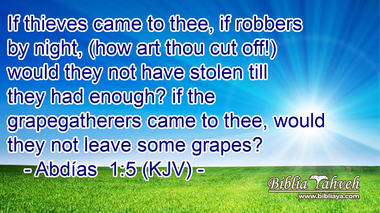 If thieves came to thee, if robbers by night, (how art thou cut off!) would they not have stolen till they had enough? if the grapegatherers came to thee, would they not leave some grapes?