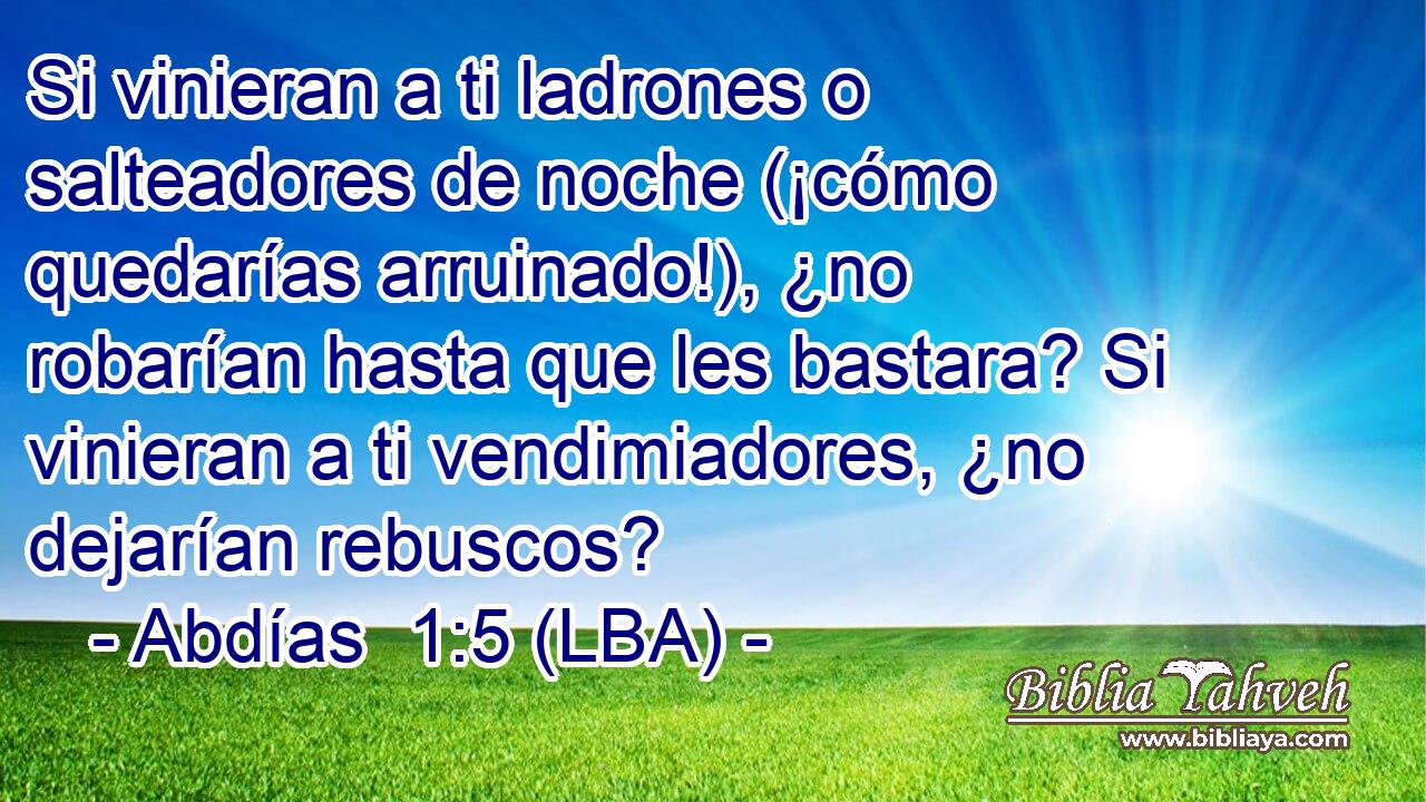 Si vinieran a ti ladrones o salteadores de noche (¡cómo quedarías arruinado!), ¿no robarían hasta que les bastara? Si vinieran a ti vendimiadores, ¿no dejarían rebuscos?