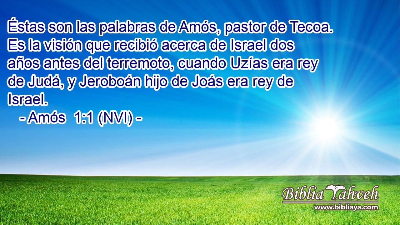  Éstas son las palabras de Amós, pastor de Tecoa. Es la visión que recibió acerca de Israel dos años antes del terremoto, cuando Uzías era rey de Judá, y Jeroboán hijo de Joás era rey de Israel. 