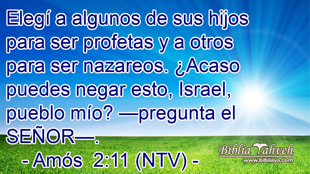 Elegí a algunos de sus hijos para ser profetas y a otros para ser nazareos. ¿Acaso puedes negar esto, Israel, pueblo mío? —pregunta el SEÑOR—.