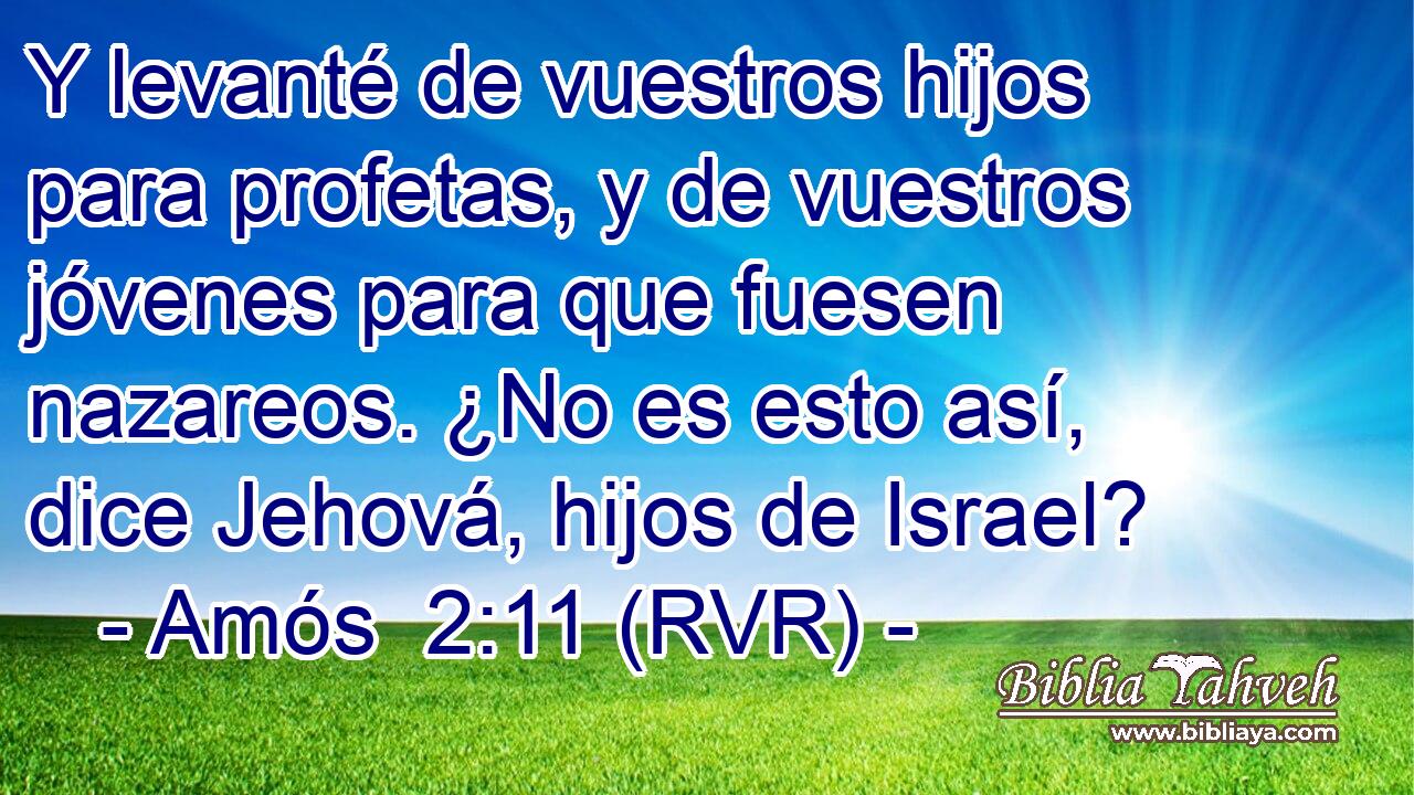 Y levanté de vuestros hijos para profetas, y de vuestros jóvenes para que fuesen nazareos. ¿No es esto así, dice Jehová, hijos de Israel?