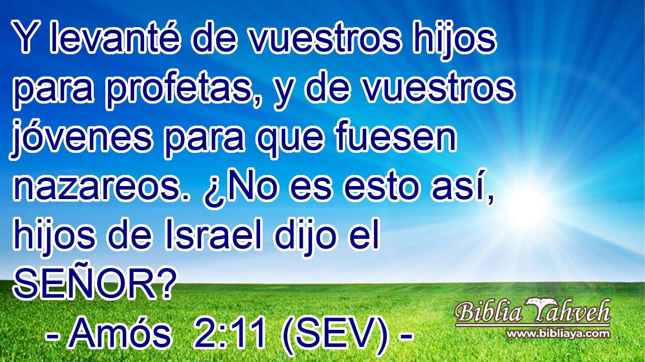 Y levanté de vuestros hijos para profetas, y de vuestros jóvenes para que fuesen nazareos. ¿No es esto así, hijos de Israel dijo el SEÑOR?