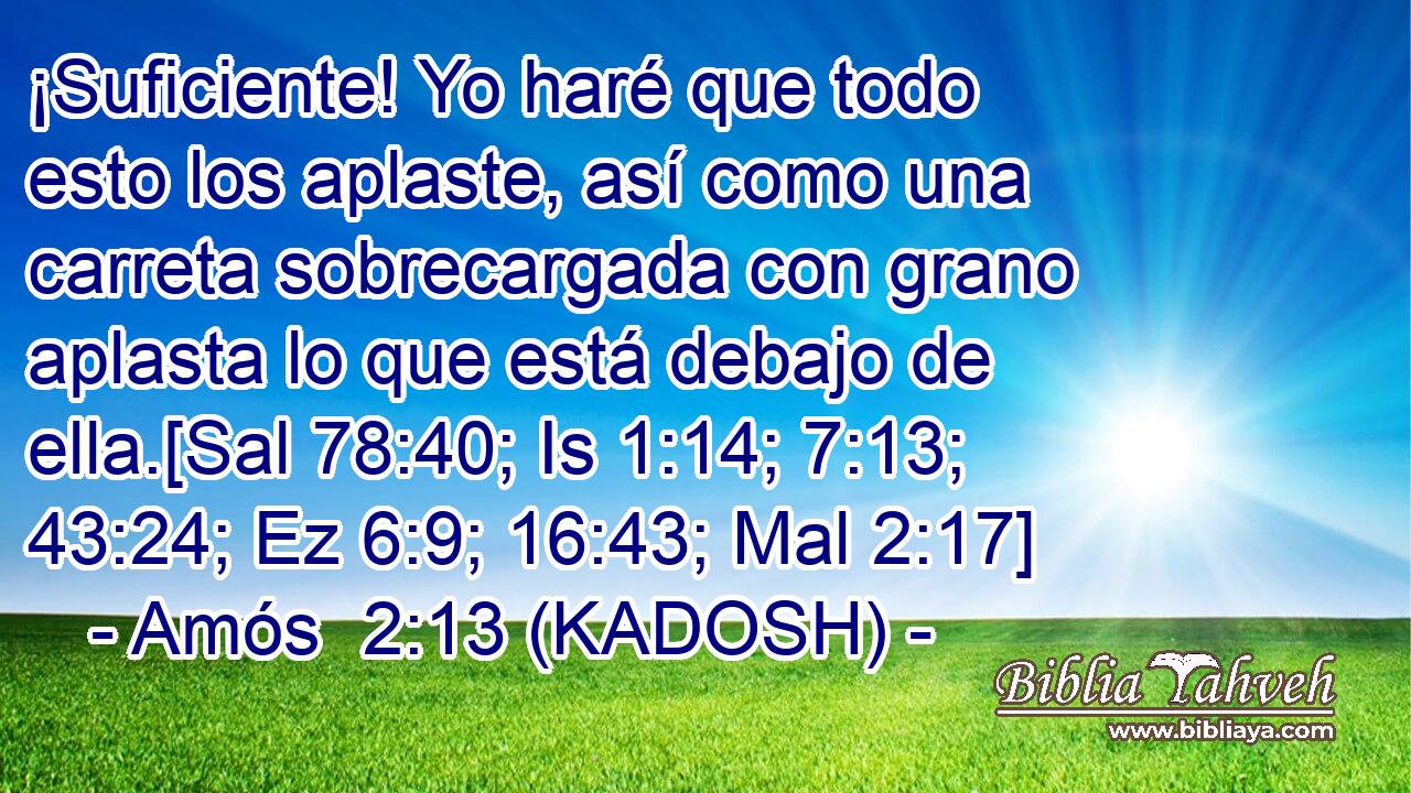  ¡Suficiente! Yo haré que todo esto los aplaste, así como una carreta sobrecargada con grano aplasta lo que está debajo de ella.[Sal 78:40; Is 1:14; 7:13; 43:24; Ez 6:9; 16:43; Mal 2:17] 
