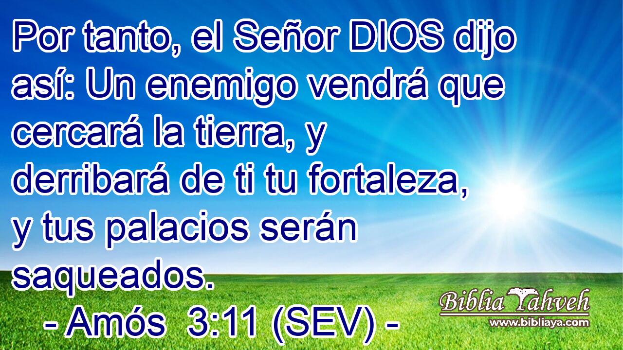 Por tanto, el Señor DIOS dijo así: Un enemigo vendrá que cercará la tierra, y derribará de ti tu fortaleza, y tus palacios serán saqueados.