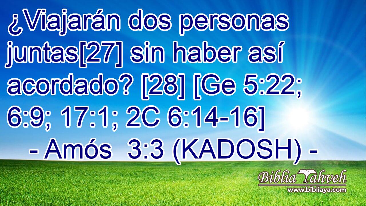  ¿Viajarán dos personas juntas[27] sin haber así acordado? [28] [Ge 5:22; 6:9; 17:1; 2C 6:14-16] 