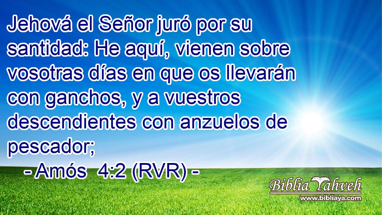 Jehová el Señor juró por su santidad: He aquí, vienen sobre vosotras días en que os llevarán con ganchos, y a vuestros descendientes con anzuelos de pescador;