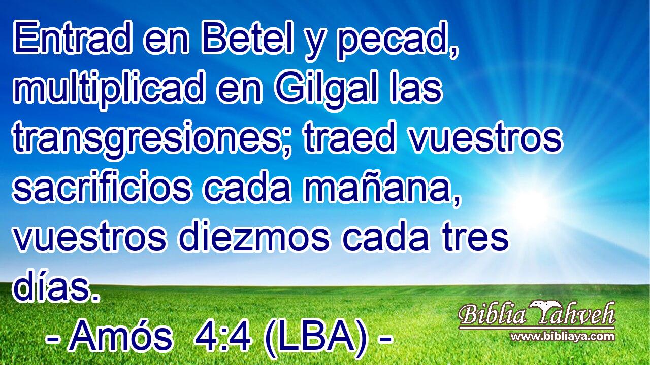 Entrad en Betel y pecad, multiplicad en Gilgal las transgresiones; traed vuestros sacrificios cada mañana, vuestros diezmos cada tres días.