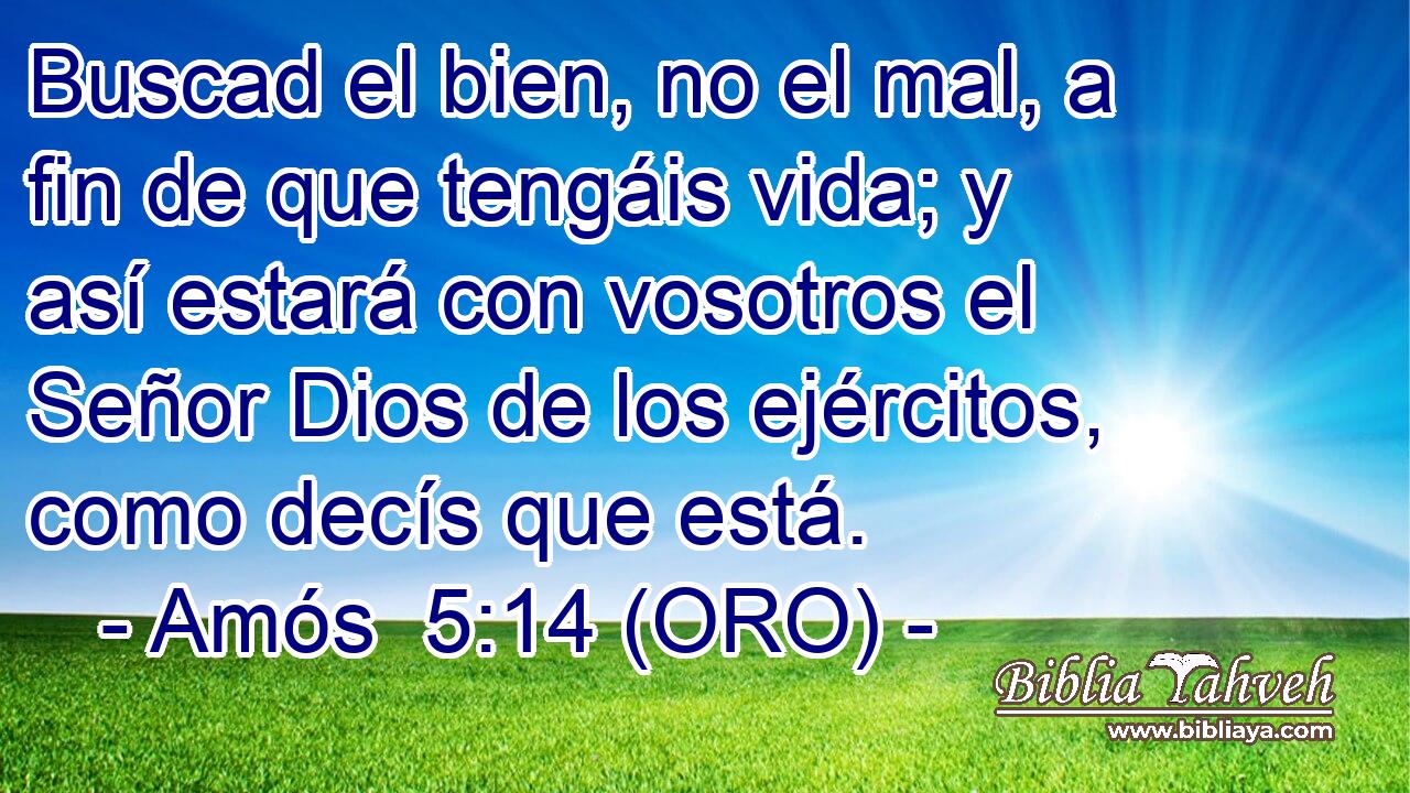  Buscad el bien, no el mal, a fin de que tengáis vida; y así estará con vosotros el Señor Dios de los ejércitos, como decís que está. 