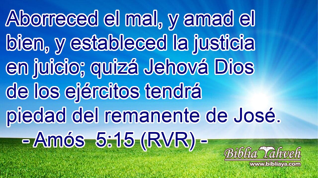 Aborreced el mal, y amad el bien, y estableced la justicia en juicio; quizá Jehová Dios de los ejércitos tendrá piedad del remanente de José.