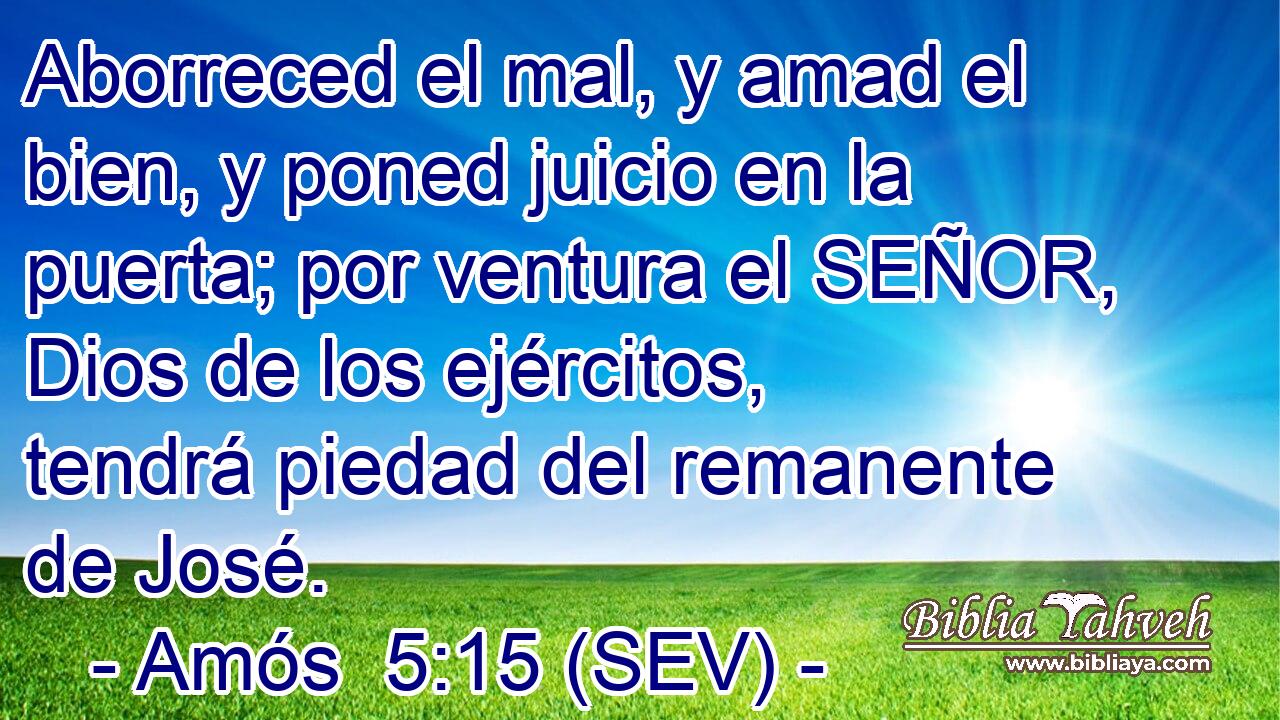 Aborreced el mal, y amad el bien, y poned juicio en la puerta; por ventura el SEÑOR, Dios de los ejércitos, tendrá piedad del remanente de José.