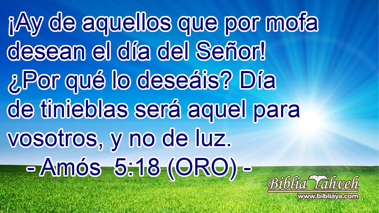  ¡Ay de aquellos que por mofa desean el día del Señor! ¿Por qué lo deseáis? Día de tinieblas será aquel para vosotros, y no de luz. 
