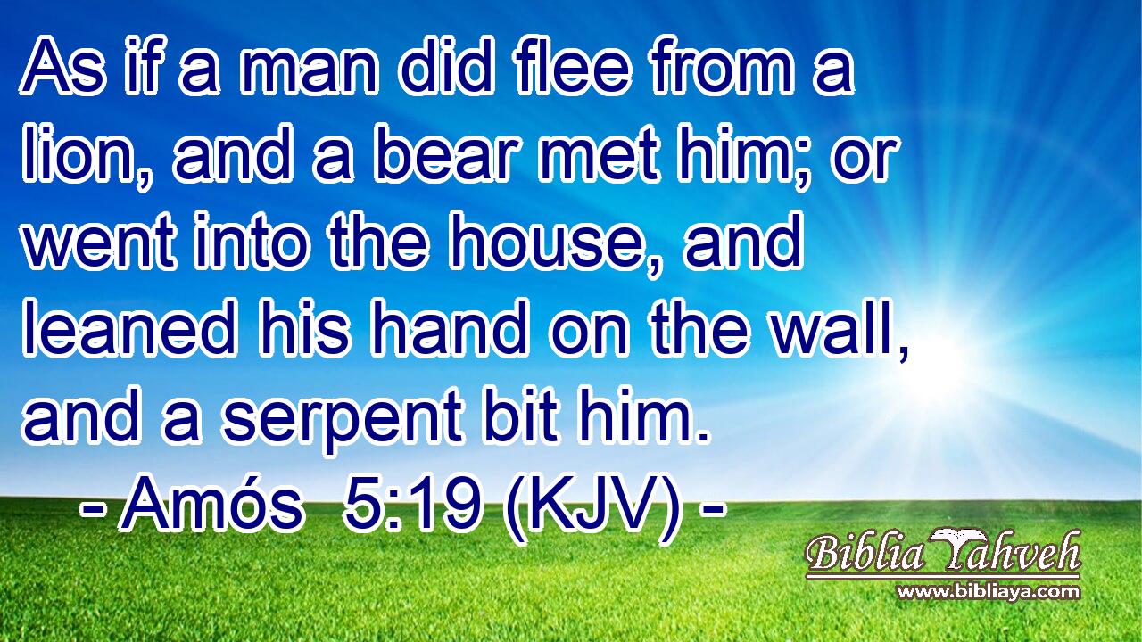 As if a man did flee from a lion, and a bear met him; or went into the house, and leaned his hand on the wall, and a serpent bit him.