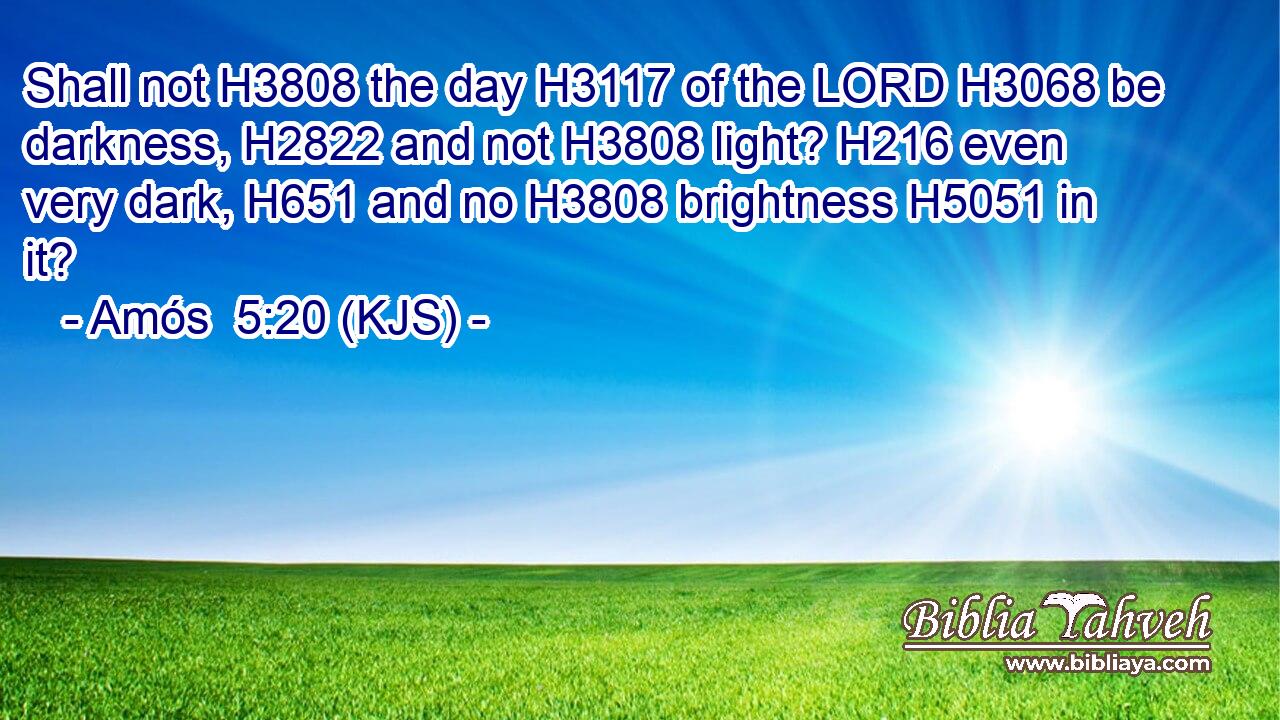 Shall not H3808 the day H3117 of the LORD H3068 be darkness, H2822 and not H3808 light? H216 even very dark, H651 and no H3808 brightness H5051 in it?