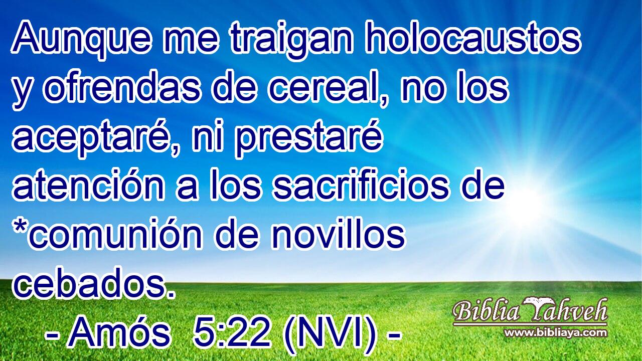  Aunque me traigan holocaustos y ofrendas de cereal, no los aceptaré, ni prestaré atención a los sacrificios de *comunión de novillos cebados. 