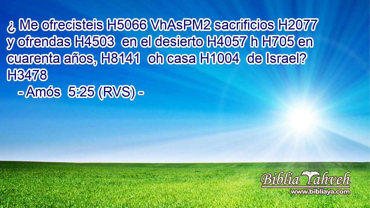 ¿ Me ofrecisteis H5066 VhAsPM2 sacrificios H2077  y ofrendas H4503  en el desierto H4057 h H705 en cuarenta años, H8141  oh casa H1004  de Israel? H3478  
