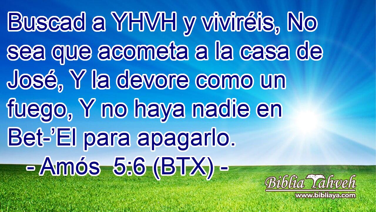 Buscad a YHVH y viviréis, No sea que acometa a la casa de José, Y la devore como un fuego, Y no haya nadie en Bet-’El para apagarlo.