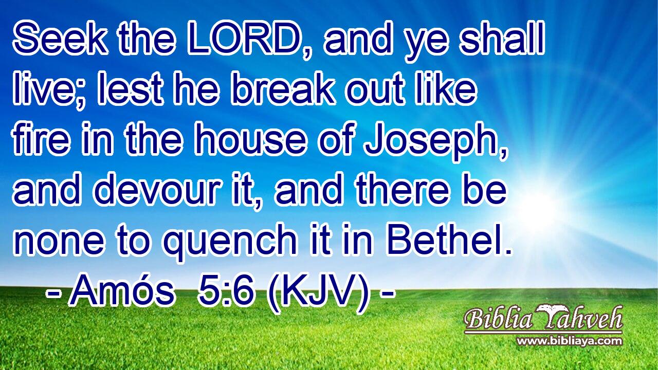 Seek the LORD, and ye shall live; lest he break out like fire in the house of Joseph, and devour it, and there be none to quench it in Bethel.