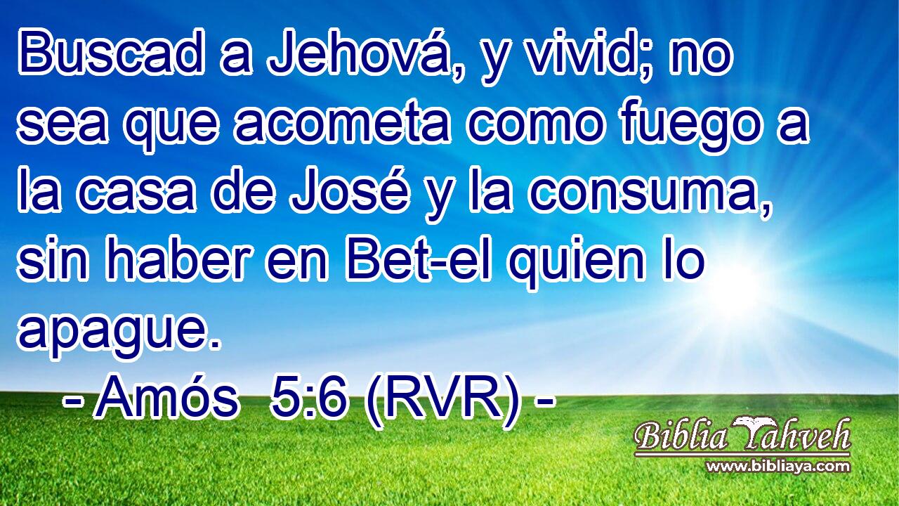 Buscad a Jehová, y vivid; no sea que acometa como fuego a la casa de José y la consuma, sin haber en Bet-el quien lo apague.