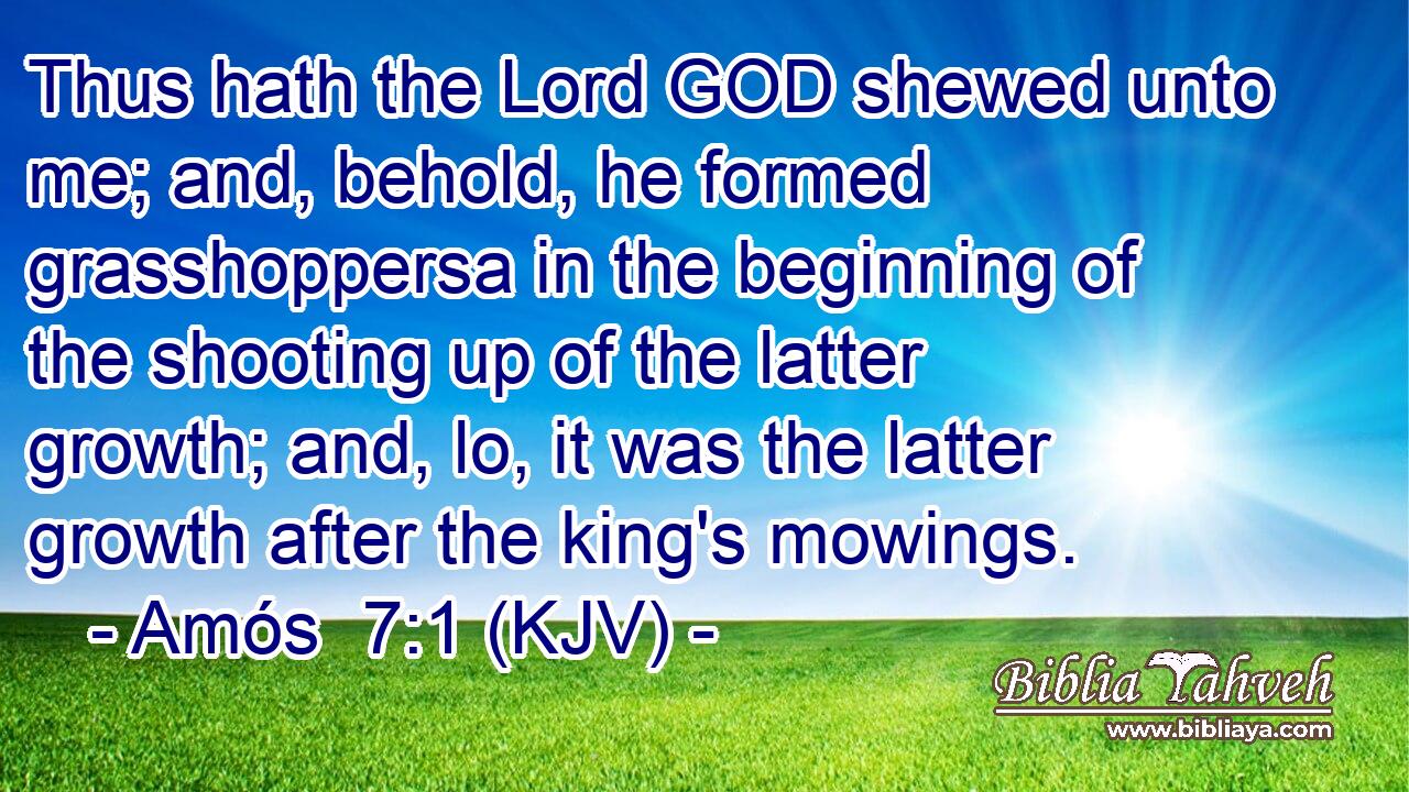 Thus hath the Lord GOD shewed unto me; and, behold, he formed grasshoppersa in the beginning of the shooting up of the latter growth; and, lo, it was the latter growth after the king's mowings.